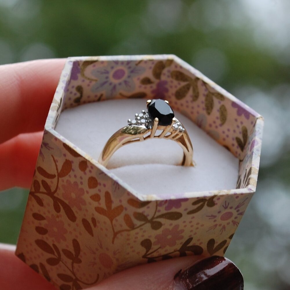 Black Onyx and Diamond Accent 10k Gold Ring Size 6.5